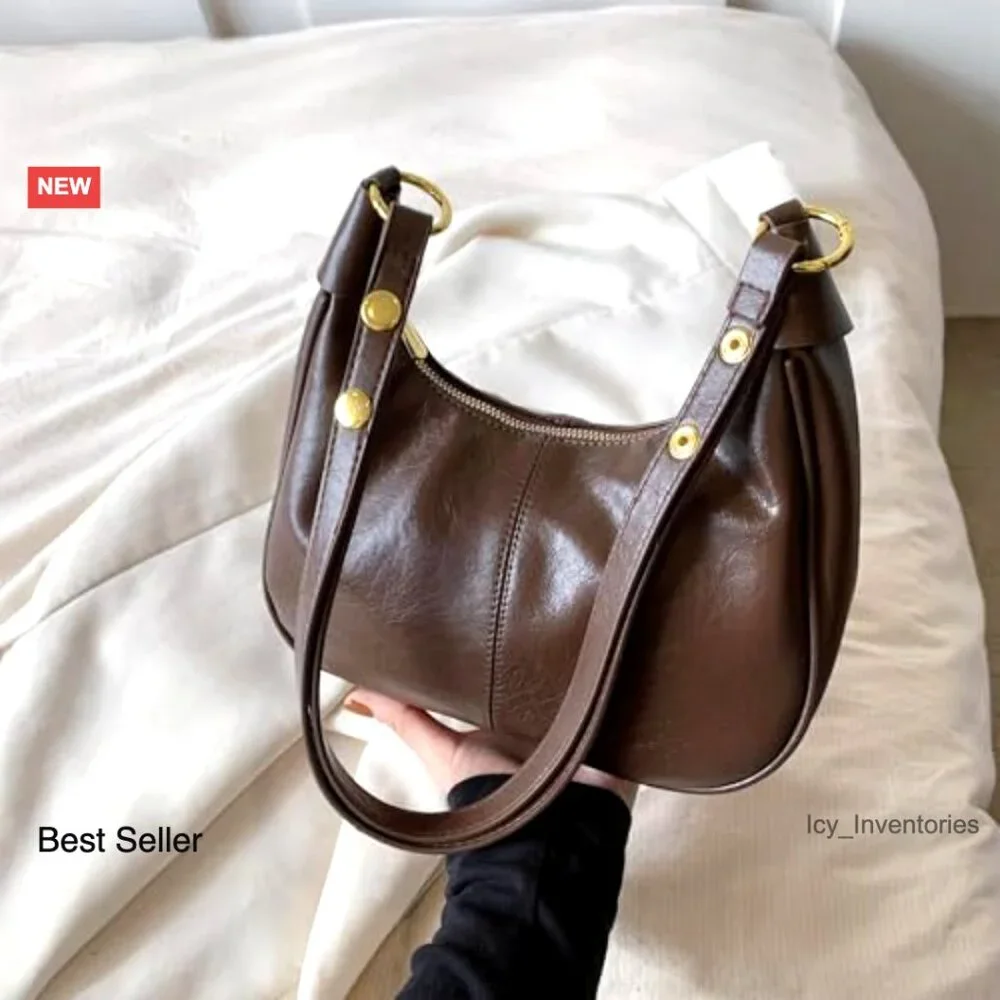 Crescent Hobo Bag Vegan Leather Adjustable Strap Retro Chic Mini Purse